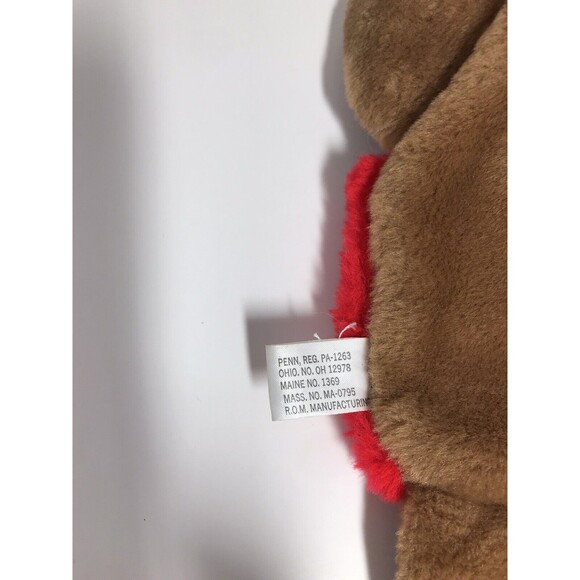 Vintage Christmas Stocking Plush Teddy Bear Tan Brown Red Overalls Santa hat 18" - Picture 7 of 9